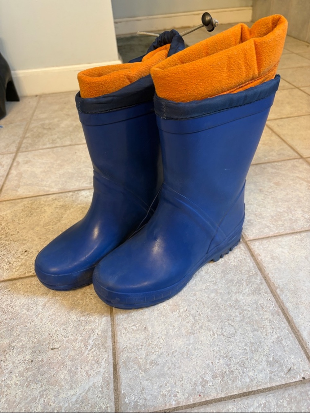 Lands' End Blue Kids Rain Boots with Orange Liner